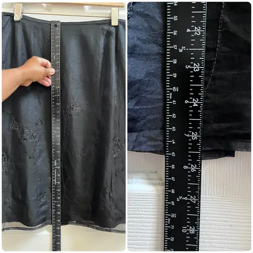 Kasper Black Silk Overlay Beaded Floral Detail Lined Pencil Skirt Size 14