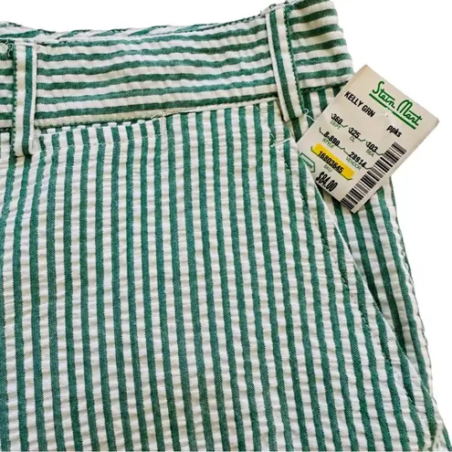 Bermuda Sam Ty  Shorts Green White Stripe Seersucker High Rise Shorts Size 12 NEW