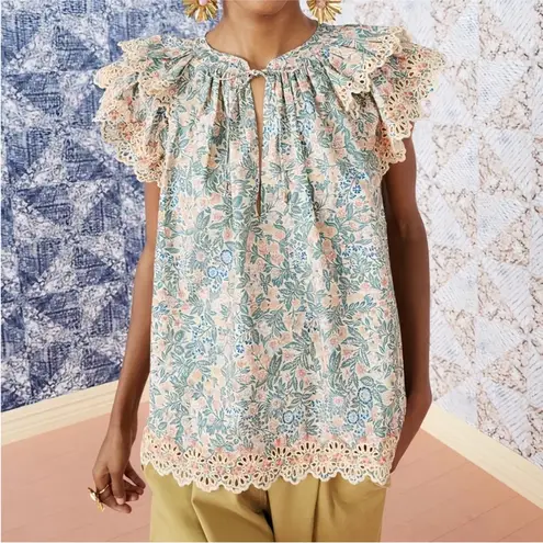 Ulla Johnson Cotton Eyelet Floral Elm Flutter Sleeve Top
