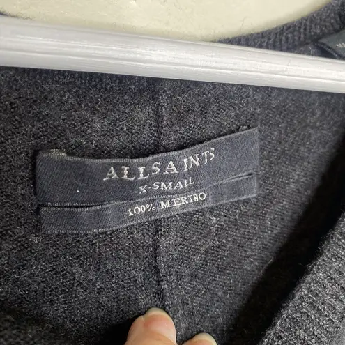 AllSaints Merino Wool Black/Grey V Neck Sweater Blouse Size XS Black