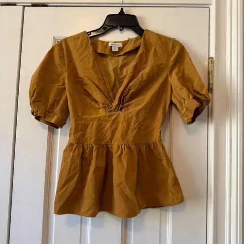 Sundance Anna Corduroy Mustard Peplum Babydoll V-Neck Top Size XS