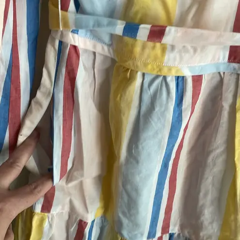 Lemlem Jima Belted Striped Shirt Blouse Mini Dress Yellow Multi