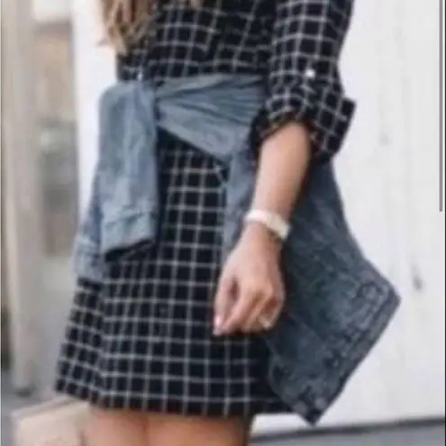 Soft Joie black white windowpane plaid cotton tunic shirt dress, size small