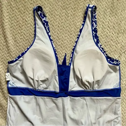 Women’s Blue Floral Swim Dress, One Piece Swimsuit, Plus Size Bathing Suit