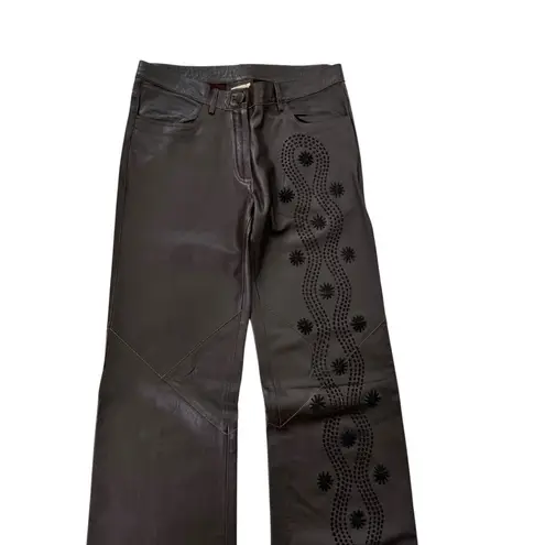 Vintage Embroidered Leather Boho Hippie Kerry Grima Flare Pants Brown Size S