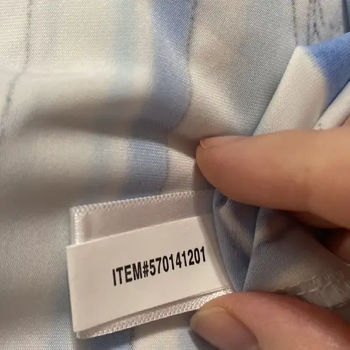 Boston Proper Sublimation tee in blue multi scroll print crystal embellished XS