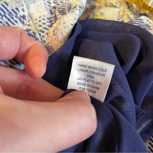 Skies Are Blue STITCH FIX STITCHFIX Navy Blue Cream Floral Lace Up Dress Tunic ?