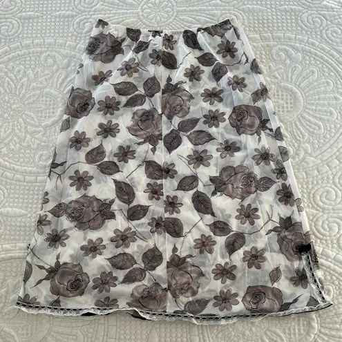 Vintage Floral Lace Trim Slip Skirt Gray Size M