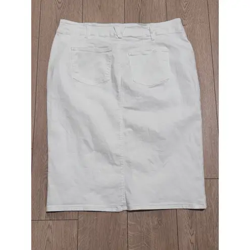 Ophelia Roe White Denim Skirt 3X Plus Size Stretch Casual Pencil Midi Slit NEW