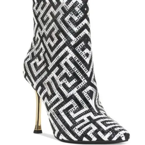 INC International Concepts Boots 6 Black Silver Embellished Gold Heel Booties
