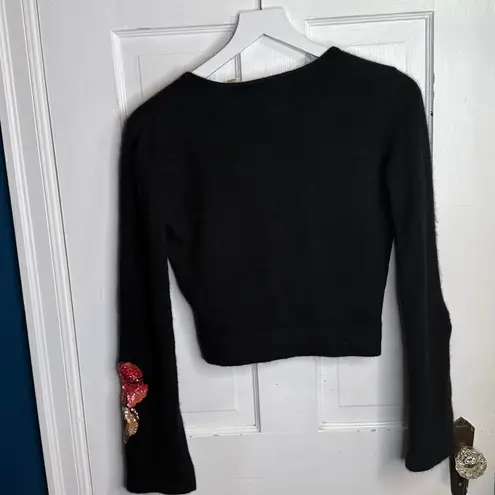 Sleeping on Snow Black Sequin Embellished Holiday Wrap Top Sweater W1981 Sz M Size M