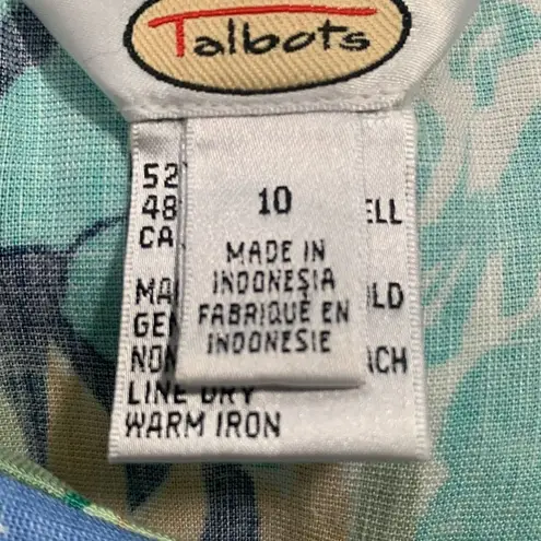 Talbots  Skirt Multicolored Blue Tropical Leaf Pattern Lightweight Linen Blend