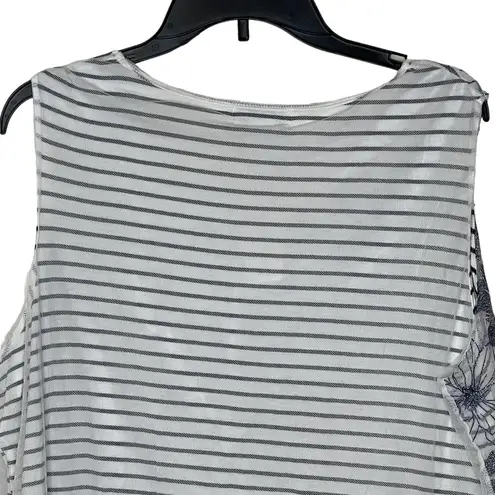 cj banks  Women's 1X Floral Sheer Striped Tank Top Plus Size Stretch V-Neck NWT