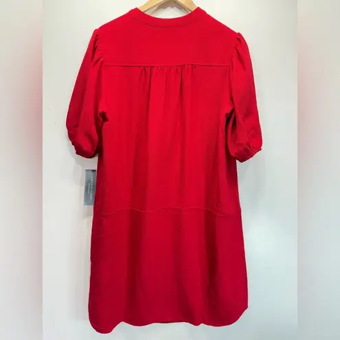 London Times Red Crepe Shift Dress Pleated Back & Shoulders V Neck Half Sleeve