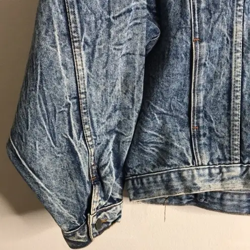 Vintage Tiger Fox Acid Wash Denim Jean Jacket size large oversized Blue