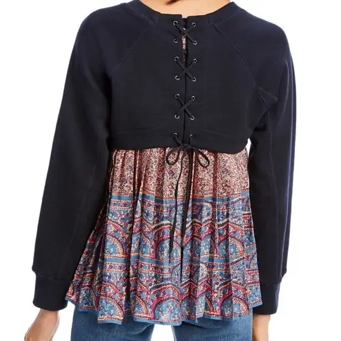 LINI by Bloomingdale’s Exclusive Claire Sweatshirt Mixed Media NWT Size Small Blue