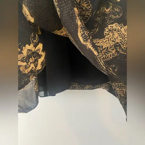 Rena Rowan 90s Vintage 100% Silk Maxi Skirt Dark Floral Paisley Black Tan Plus Size 16 Boho