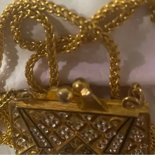 Amazing! Crossbody Purse Craft Necklace Gold tone Crystal Rhinestone long