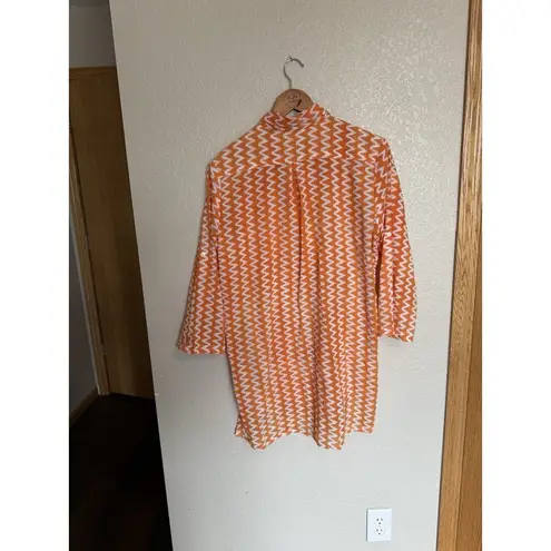 Roberta Roller Rabbit Button Front Tunic Top Medium Orange White Cotton Zigzag - Image 4