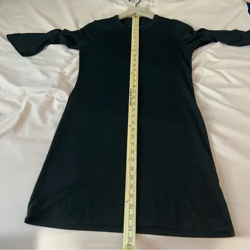 Monrow Black Stretch Tencel 3/4 Flare Sleeve Crewneck Mini Dress LBD Size S