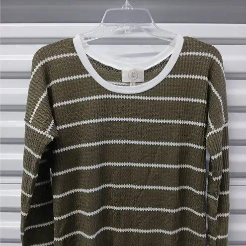 Ella Mara Thermal Knit Sweater Women Small Green Pullover Casual Cozy Minimalist