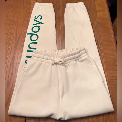 psundays Pickleball Court Sweats Sweat Pants Pockets in Ecru Women’s Size Small Green