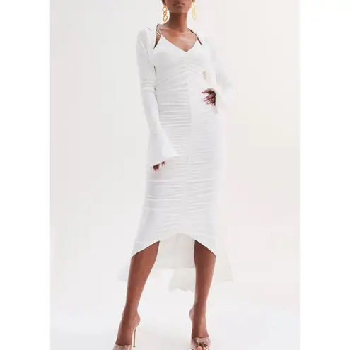 SER.O.YA. Ballor Ruched Midi Dress in White Size Gently Used Bridal