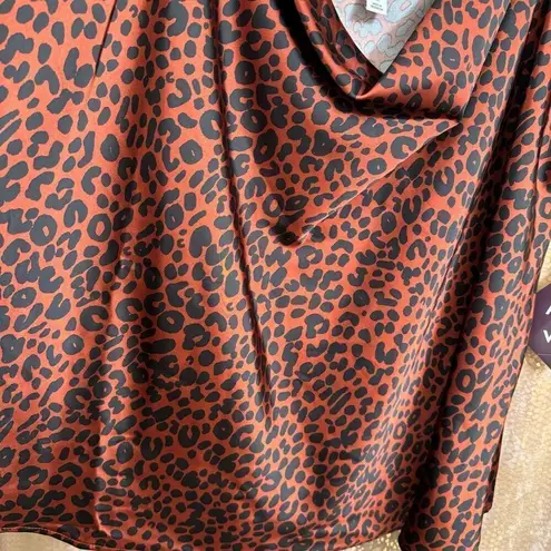 Ava & Viv  Cheetah Copper Brown Black Silky Satin Cowl Neck Top 3X NWT