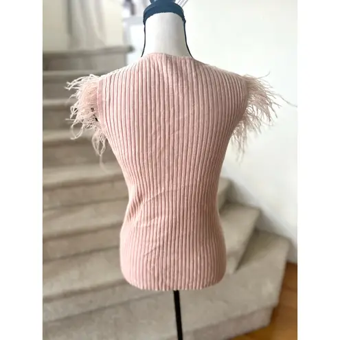Sioni Light Blush Pink Feather Trim Cap Sleeve Tank Top Size M