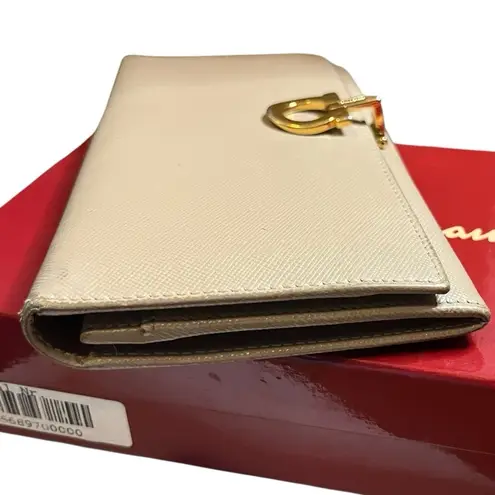 Salvatore Ferragamo Gancini Continental Wallet beige Gold-tone Gancini clasp