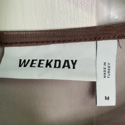 Weekday Long Sleeve Semi-transparent Wave Shirt in Dark Brown W-028 Sz M