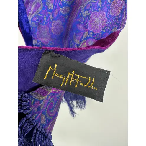 Mary McFadden Womens Violet Paisley Patchwork Scarf Fringe Artsy Unique Warm Purple