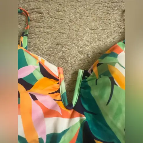 Time and Tru V Wire Detail One Piece Shirred Waist Tropical Swimsuit