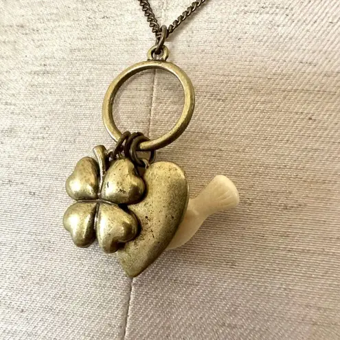 Dove Heart,  and clover charm Necklace