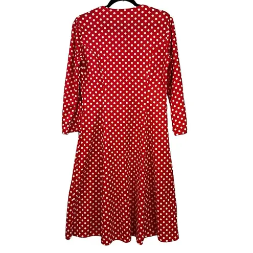 Sears Vintage Red White Polka Dot Dress 80's Long Sleeve Minnie Mouse Midi Dress Size M