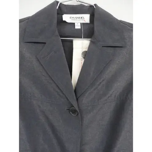 Womens Emanuel Ungaro Linen Blend Blazer Jacket Slate Blue Shimmer S NWT $265