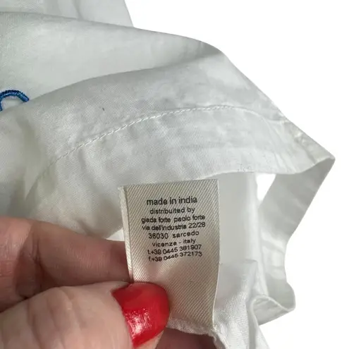 Giada Forte White & Blue Embroidered Cotton Top Relaxed Fit Boxy Oversized 4