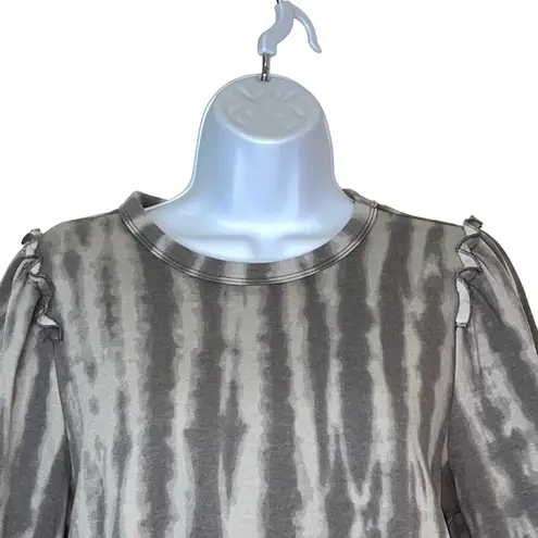Como Blu Sweatshirt Fleece Gray Tie Dye Ruffle Detail Shoulder