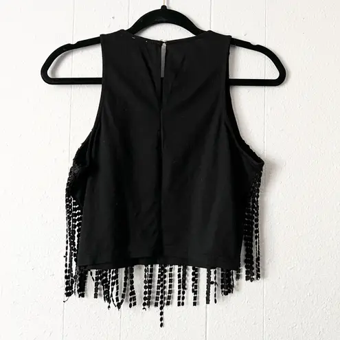 Forever 21 Top Womens XS Fringe Floral Goth Western Boho Coquette Festival Chic Black
