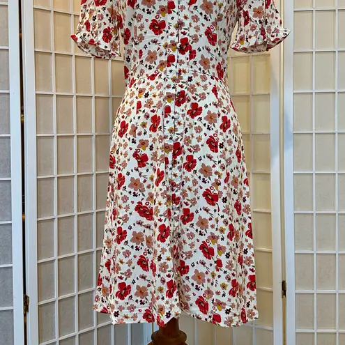 Dip White & Red Floral Button Midi Dress