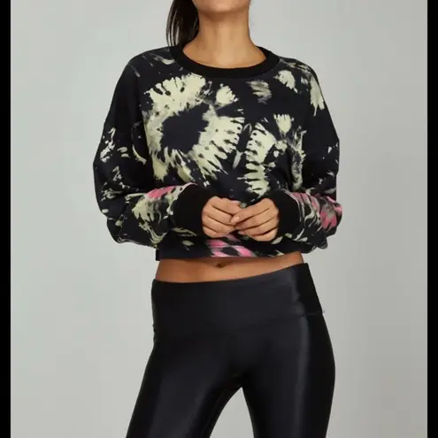 Noli Black Multicolor Tie Dye Crew Neck Long Sleeve Crop Sweatshirt Top Size L