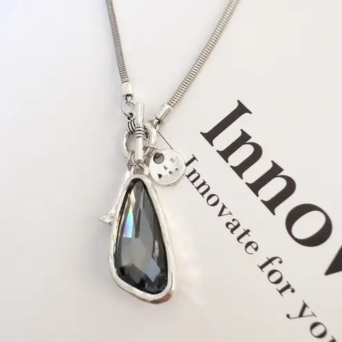 Silver 36" Long Faced Cristal Sweater
Necklace Black