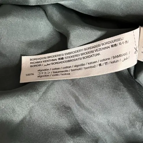 Oysho Silk Embroidered Kaftan Dress Size S Green V Neck Light Slightly Sheer NEW