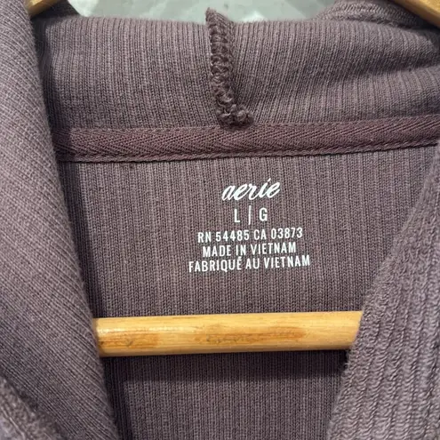 Aerie  Chocolate Brown Corded Rib Knit Hoodie Size Large - Image 3