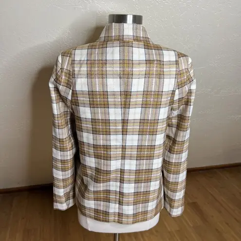 Anthropologie Greylin Open Blazer Womens Small Gold Shimmer Plaid Academia