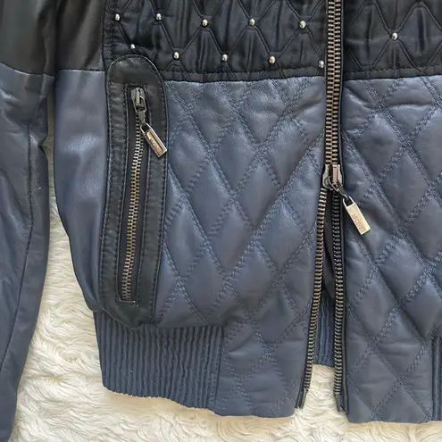 Just Cavalli Roberto Cavalli Leather Jacket Quilted Studded Zip Up IT 40 / US 4