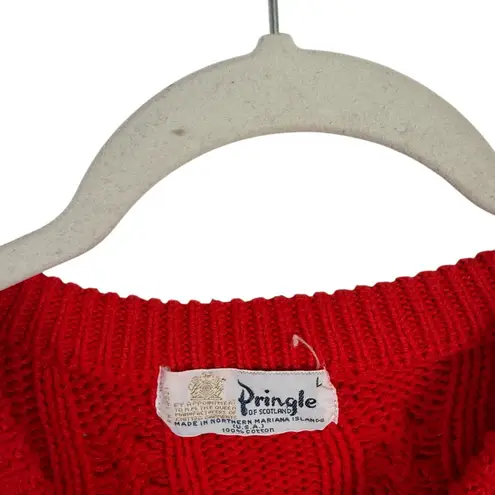 Pringle of Scotland Red Cable Knit Fisherman Sweater Preppy Crew Womens Large