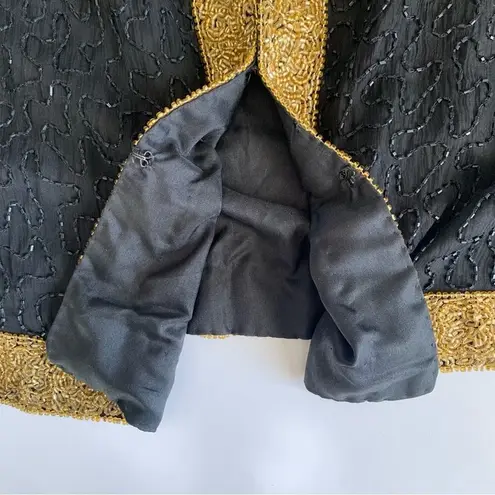 Laurence Kazar Vintage Black Gold Beaded Cocktail Silk Jacket Size Petite Small