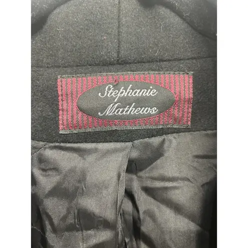 Vintage Stephanie Mathews Wool Trench Coat 10 Black Dark Academia USA Made