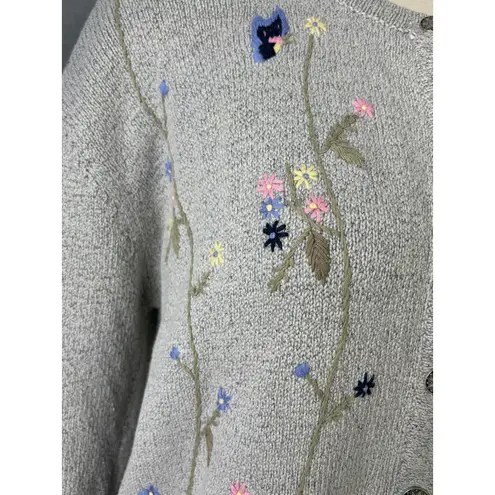 Northern Reflections Vintage Floral Embroidered Cardigan Gray XL Cottagecore